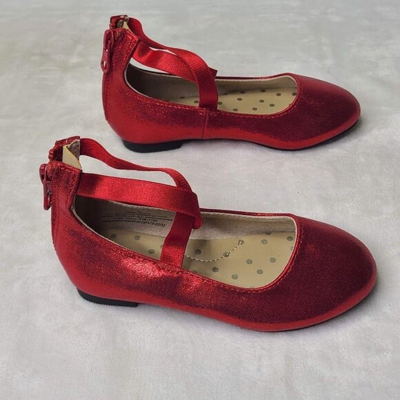 Cat & Jack Trinity Slip On Flats Girls Sz 6 Red Glitter Elastic Straps Zip Back - Picture 4 of 11